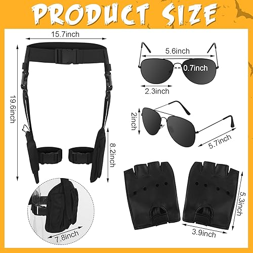 Miniatura 2 de 3 piezas de disfraz de Halloween para mujer, cosplay, pierna caída, ajustable, pistola, pistola, con bolsas para revistas, medio dedo, punk, guantes