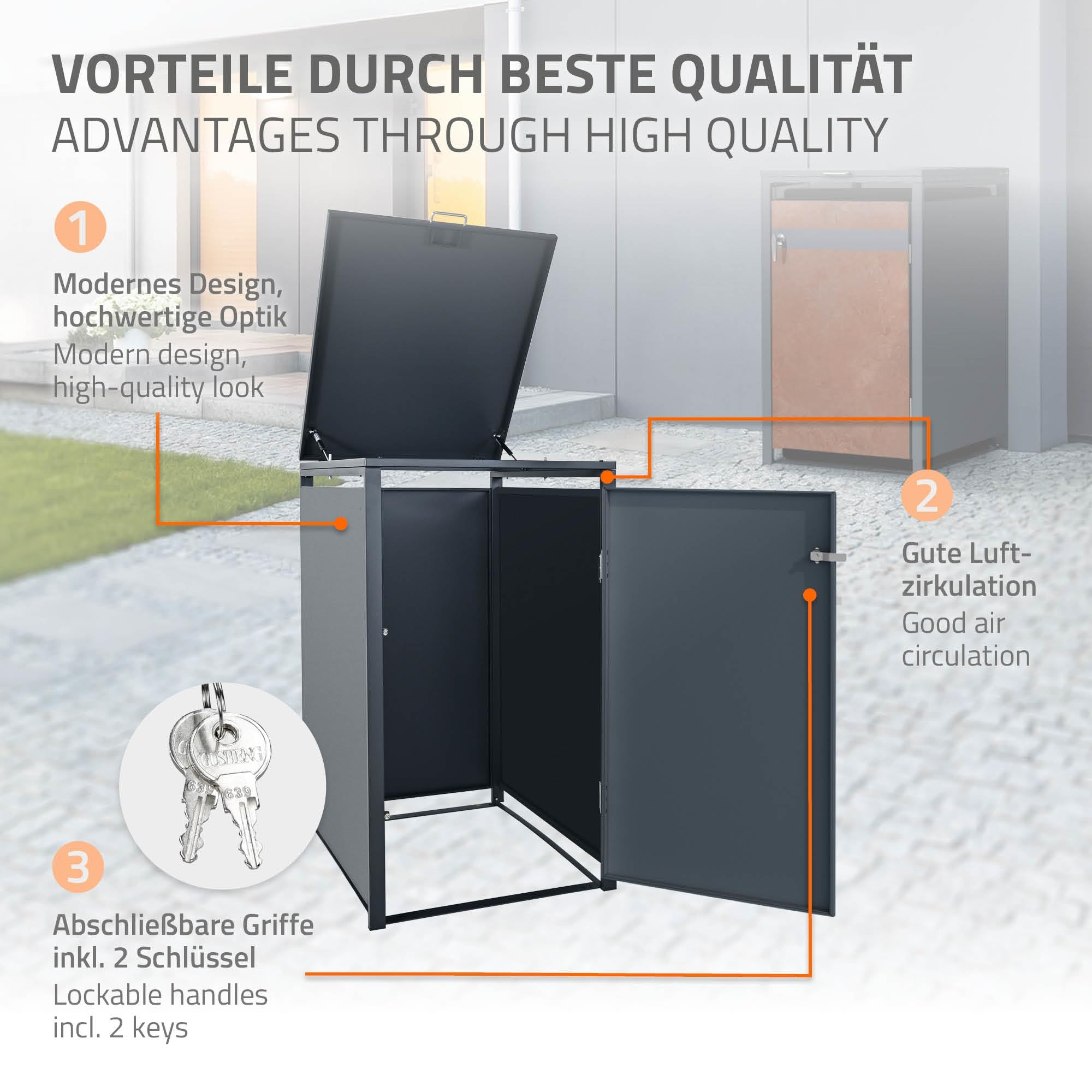 ML-Design Box pour 1 Poubelle, jusqu'à 240L, 68 x 80 x 116,3 cm, en Acier, Anthracite/Aspect Rouillé Rouge-Brun, Résistant aux Intempéries, Habillage de Poubelle Verrouillable, Conteneur Abri Hangar