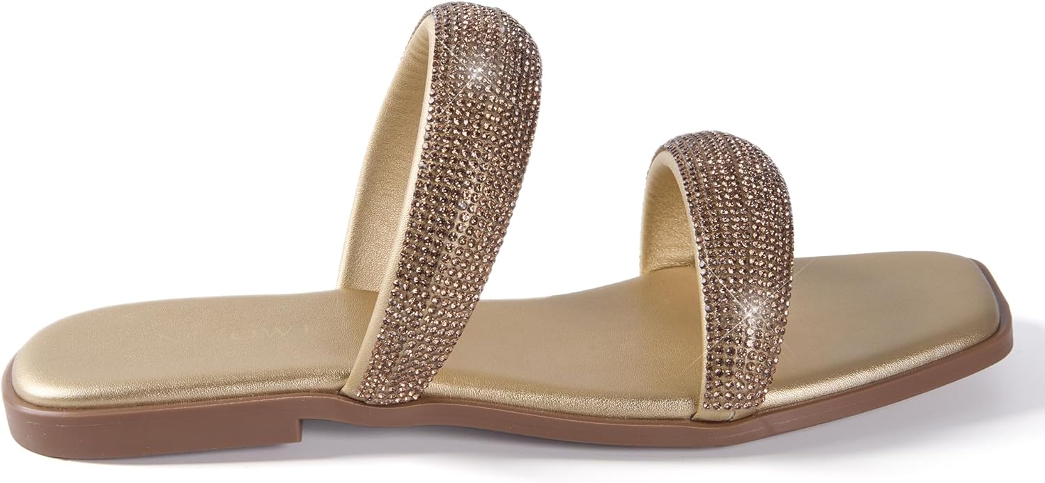 Sparkly Rhinestone Sandals for Women Bling Flat Sandals Dressy Glitter Sparkle Cute Strap Summer Slide Sandals for Dress Wedding Bridesmaid - Image 3