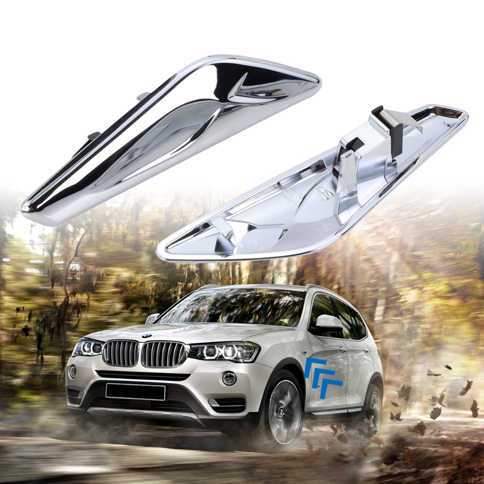 Left & Right Side Front Fender Chrome Trim Finisher Compatible with BMW X3 F25 X4 F26 2013-2017 Replaces# 51117338569 51117338570