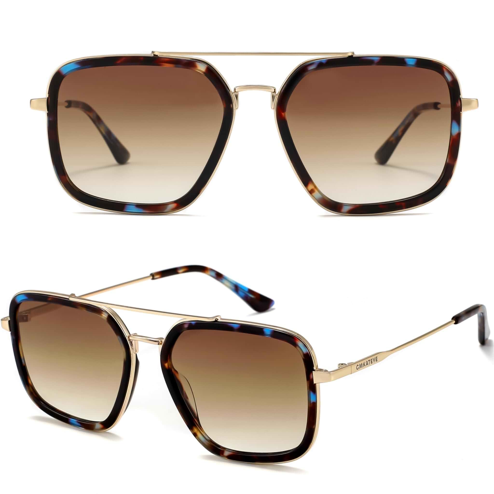 GMKATEYE Classic Square Aviator Sunglasses for Women, Brown Gradient Lens UV400 Protection Adult