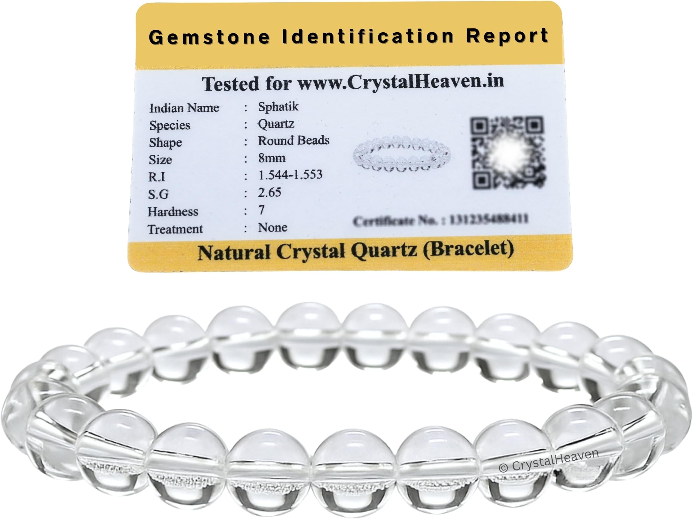Crystal Heaven Certified Clear Quartz Bracelet for Women Men with Healing Crystal and Reiki Stone - Beautiful Gemstone Beaded Bracelet for Balance, Harmony & Positive Energy