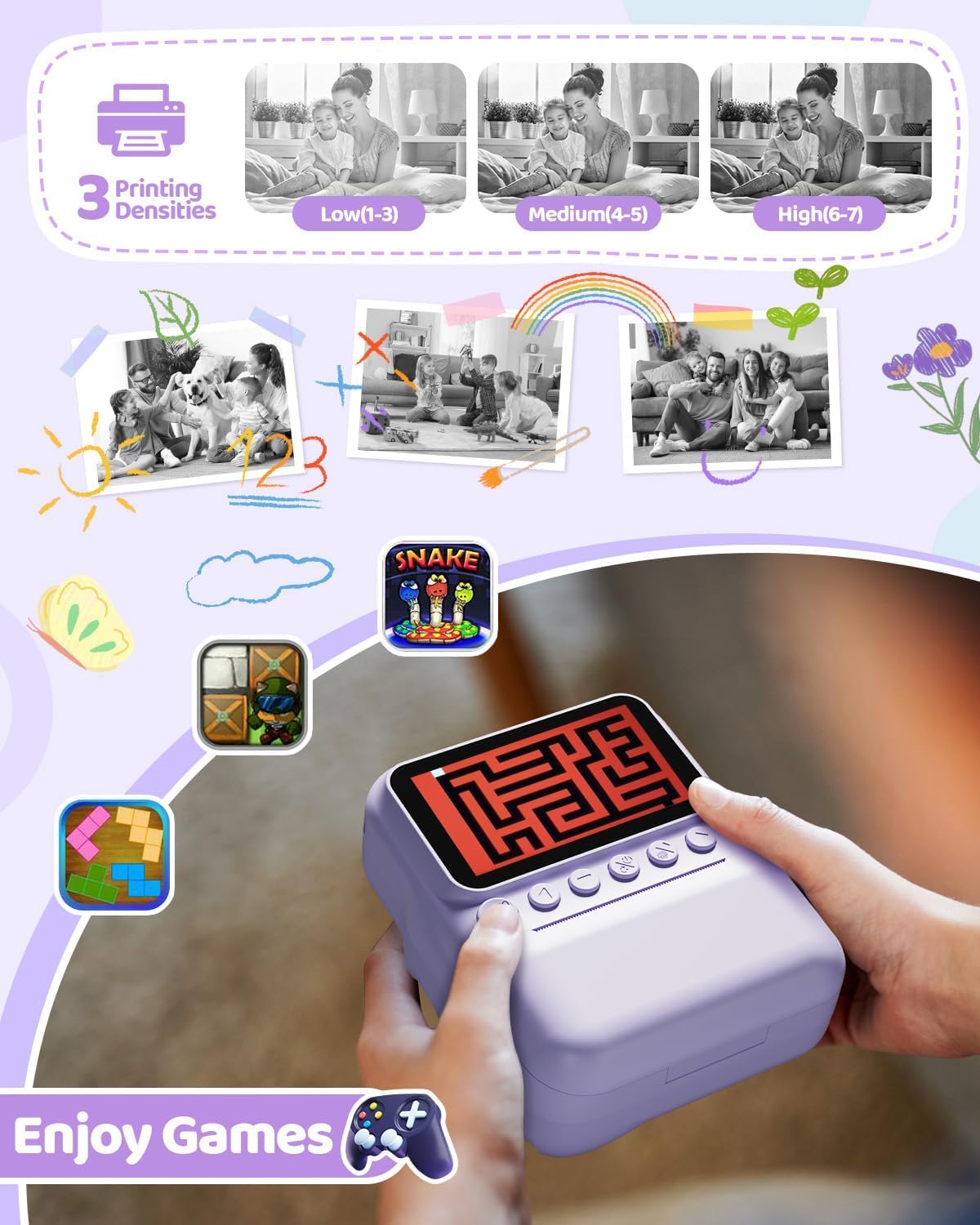 TIATUA Kids Instant Print Camera Speelgoed voor 3-14 jaar oud, 1080P HD Digitale Camera met 32G SD-kaart & Print Fotopapier - Paars