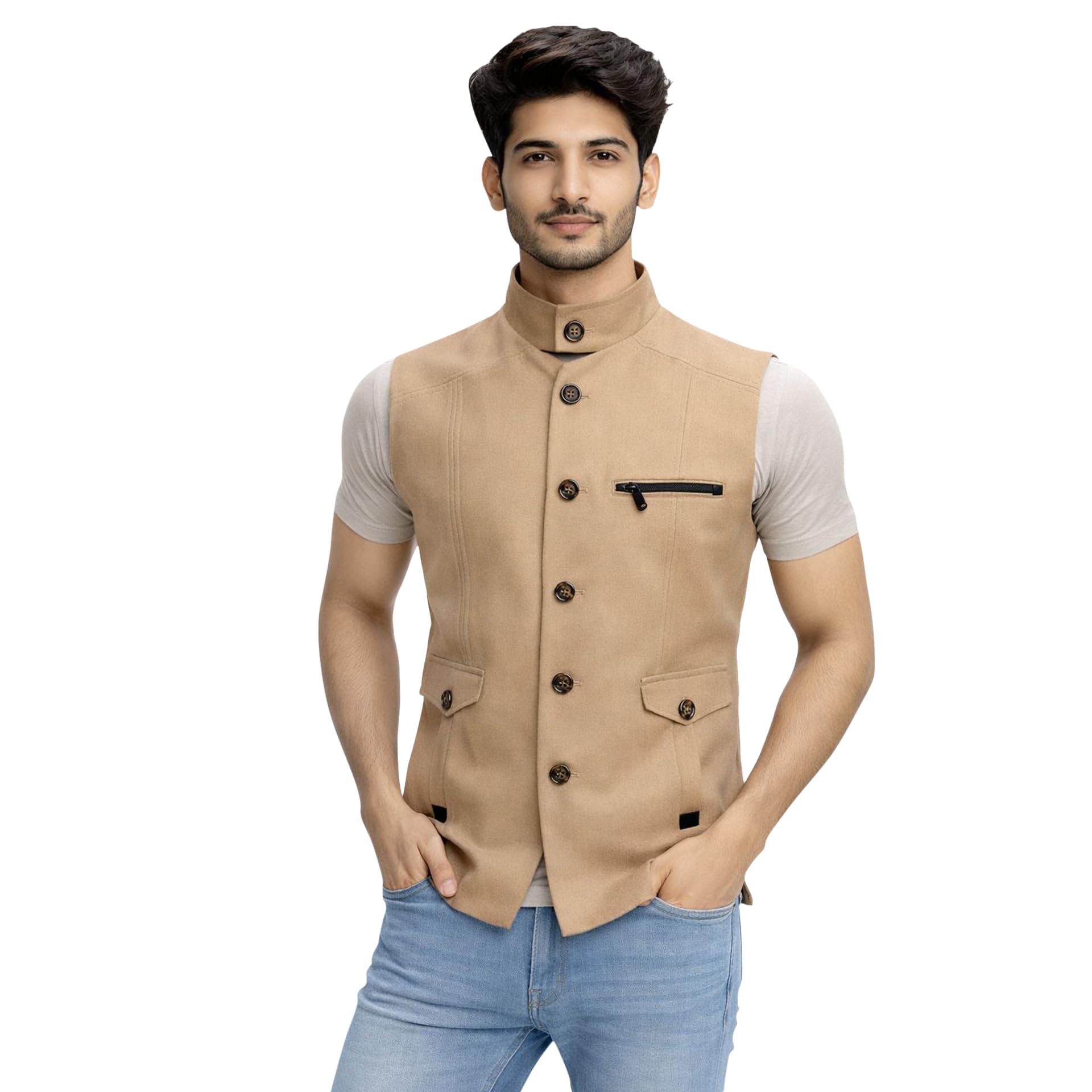 d.dot Nehru Jacket - Timeless Style & Versatility |Jaquard Modi Jacket | Ethnic Sleeveless Coat for Formal & Casual Wear(LIGHT BROWN)-picture-44