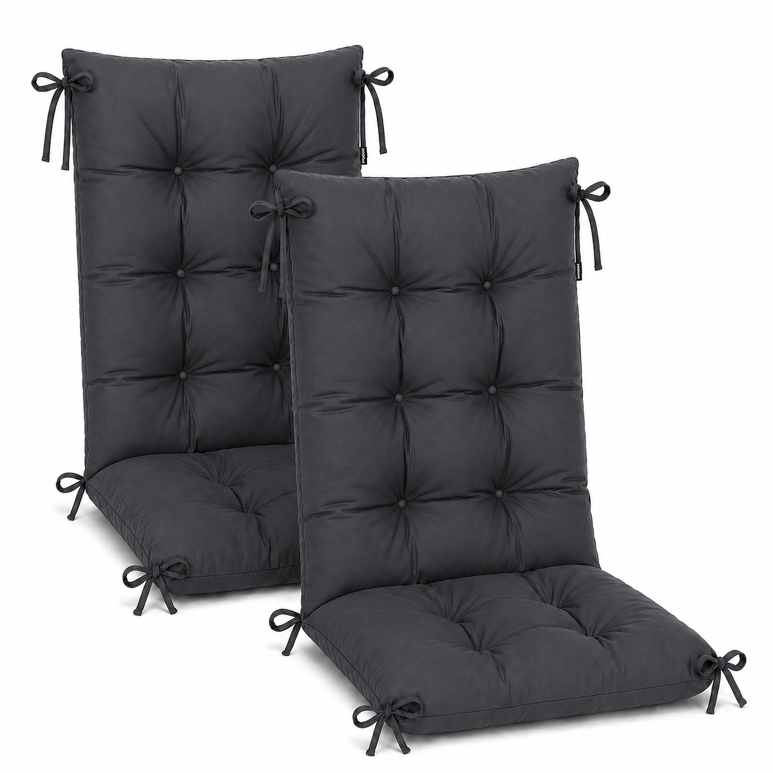 POKAR Juego de 2 Cojines Silla Jardín Respaldo Alto 120x50x10 cm | Colchonetas Acolchadas Impermeables Repelentes al Agua | Cojines para Sillón Exterior | Oeko-Tex Antracita