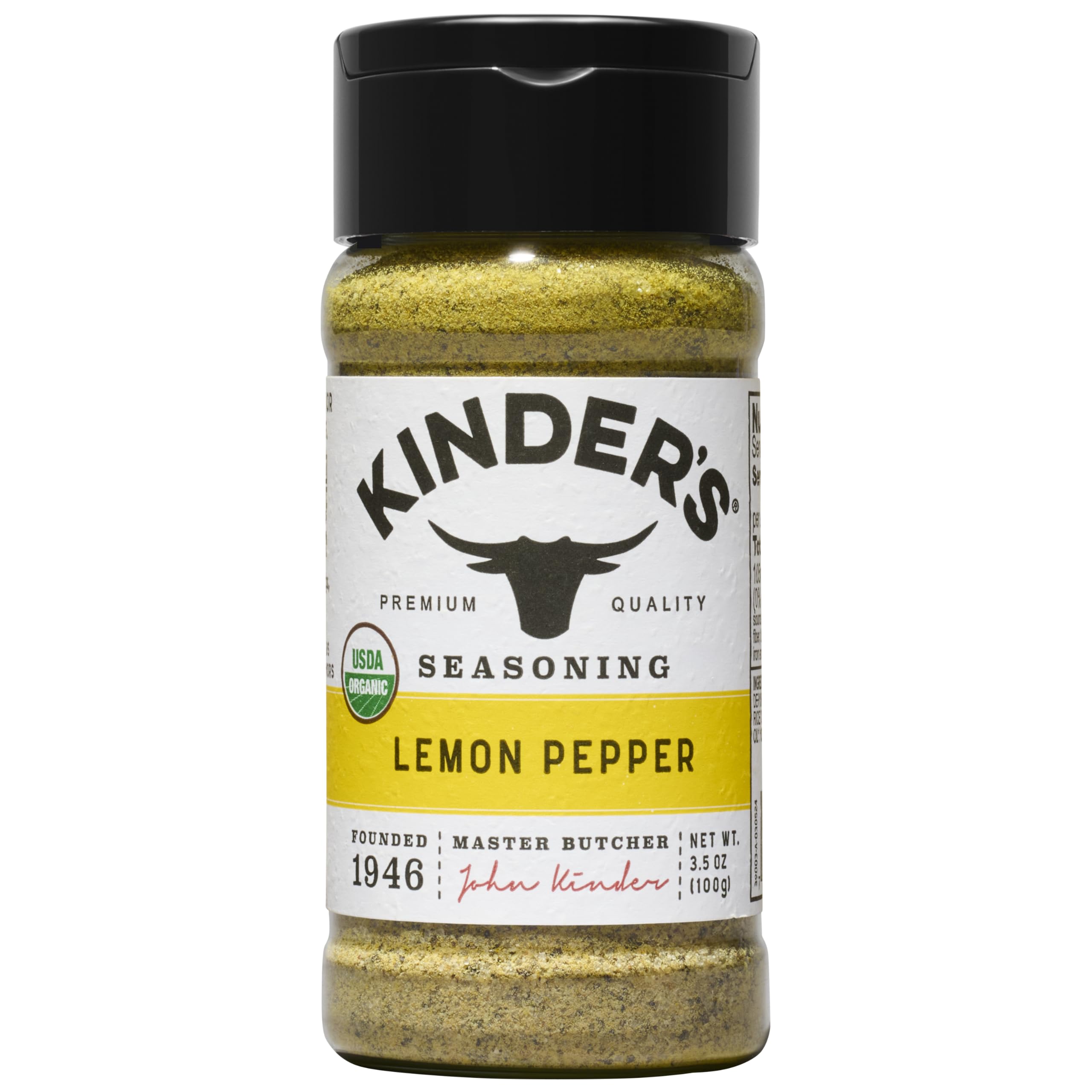 Kinder's Organic Lemon Pepper, Premium Quality Seasoning, MSG Free and USDA Certified Organic, 3.5 oz