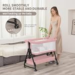 3 in 1 Baby Bassinet, Pink Bedside Bassinet Sleeper with 7 Height Adjustable, Bedside Cribs with Storage Basket and Wheels for Newborn, Easy Folding, Jestonten | Breathable