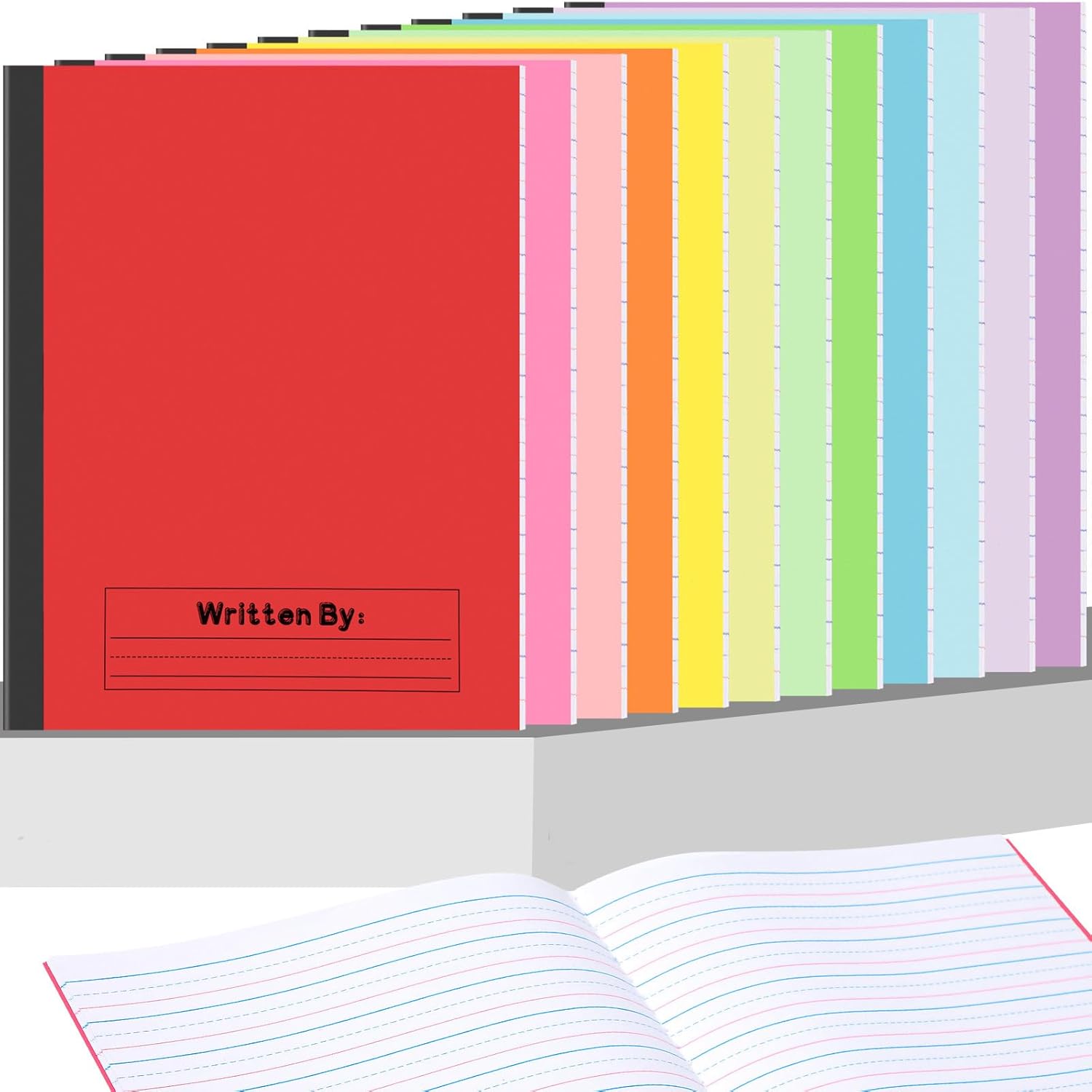 Henoyso 12 Pcs Primary Composition Notebook K-2, Wide Ruled 9.75" x 7.5" Journals, 60 Pages, Writing & Handwriting Practice for Kindergarten, 1st & 2nd Grade, Back to School Supplies (12 Colors)