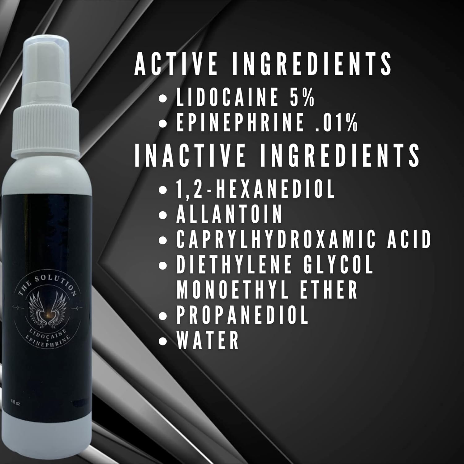 The Solution 5% Lidocaine .01% Epinephrine, Maximum Strength Topical Pain & Inflammation Numbing Spray By Scalp Tech Inc, 4 Fl Oz, 142 grams