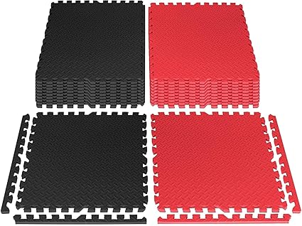 SIGNATRON Puzzle Exercise Mat with EVA Foam Interlocking Tiles,Protective Flooring for Gym 4 PCS ( 16 sqft ) black & red