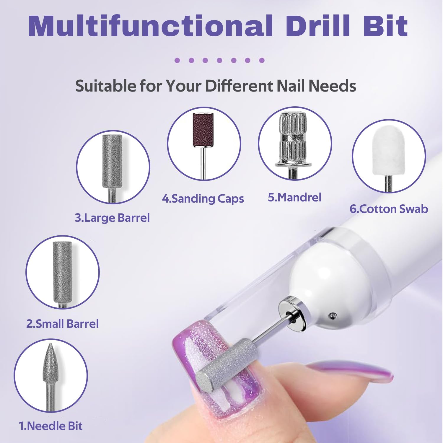 TARSHYRY 2 in 1 Electric Nail Drill,Portable Rechargeable Nail Machine Kit with Light 3 Speed Gears,Cordless Nail Drill Electric File for Acrylic Gel Nails Thick Toenails Home Salon(White)