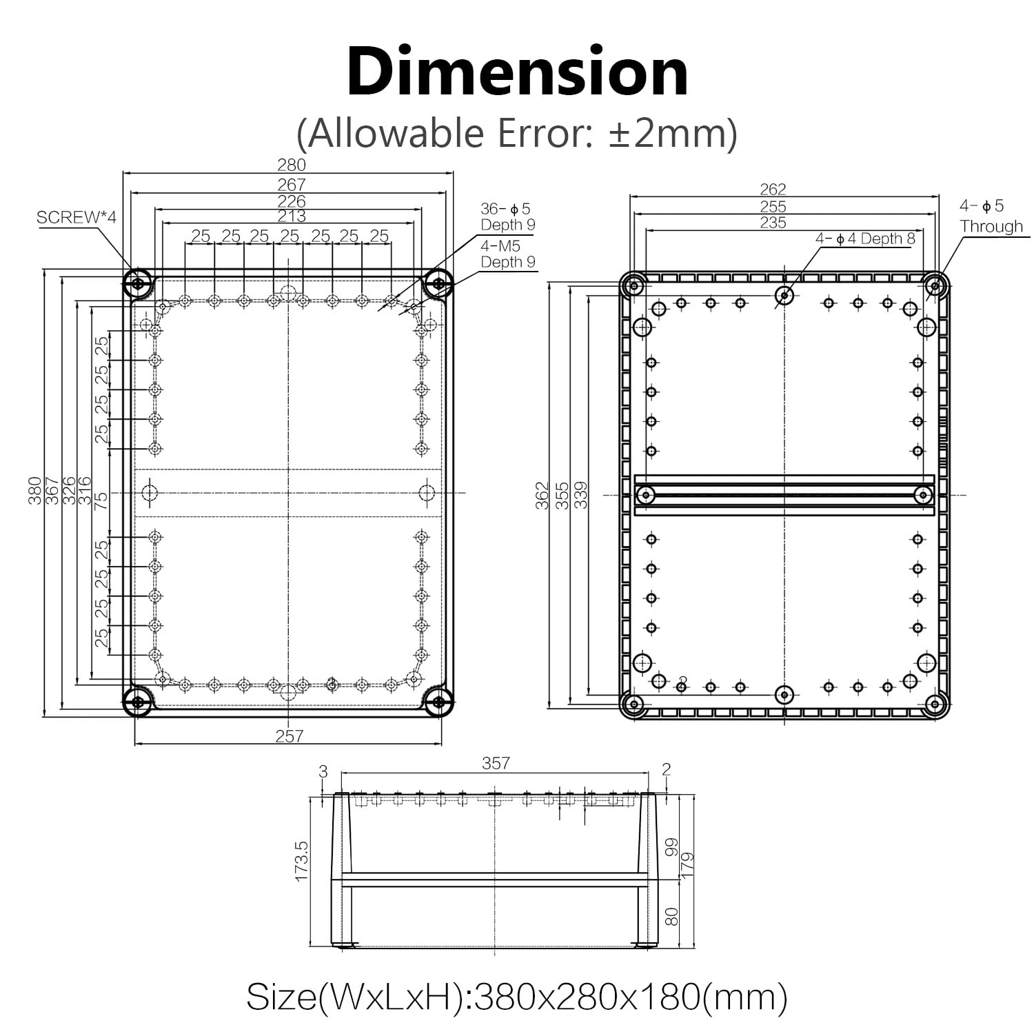 LeMotech Abzweigdose IP67 wasserdicht staubdicht ABS Kunststoff Projektbox für elektrische Außengehäuse Grau 15 x 11 x 7,1 Zoll (380 x 280 x 180 mm)