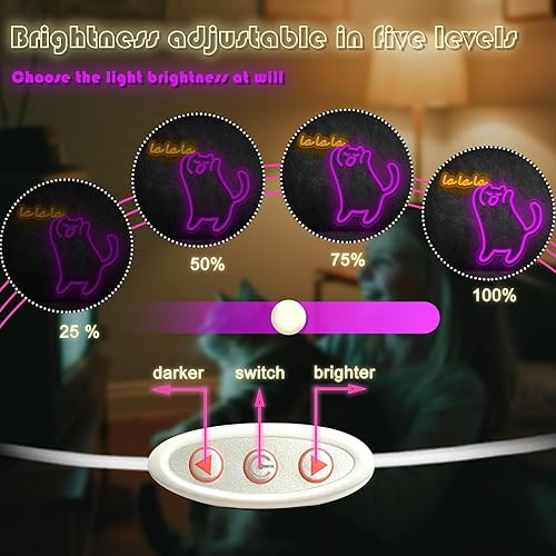 Miniatura 5 de Letrero de neón para fiesta con gato  Divertida luz de neón regulable con cóctel y gato que sostiene cerveza, decoración de pared de neón para bar,