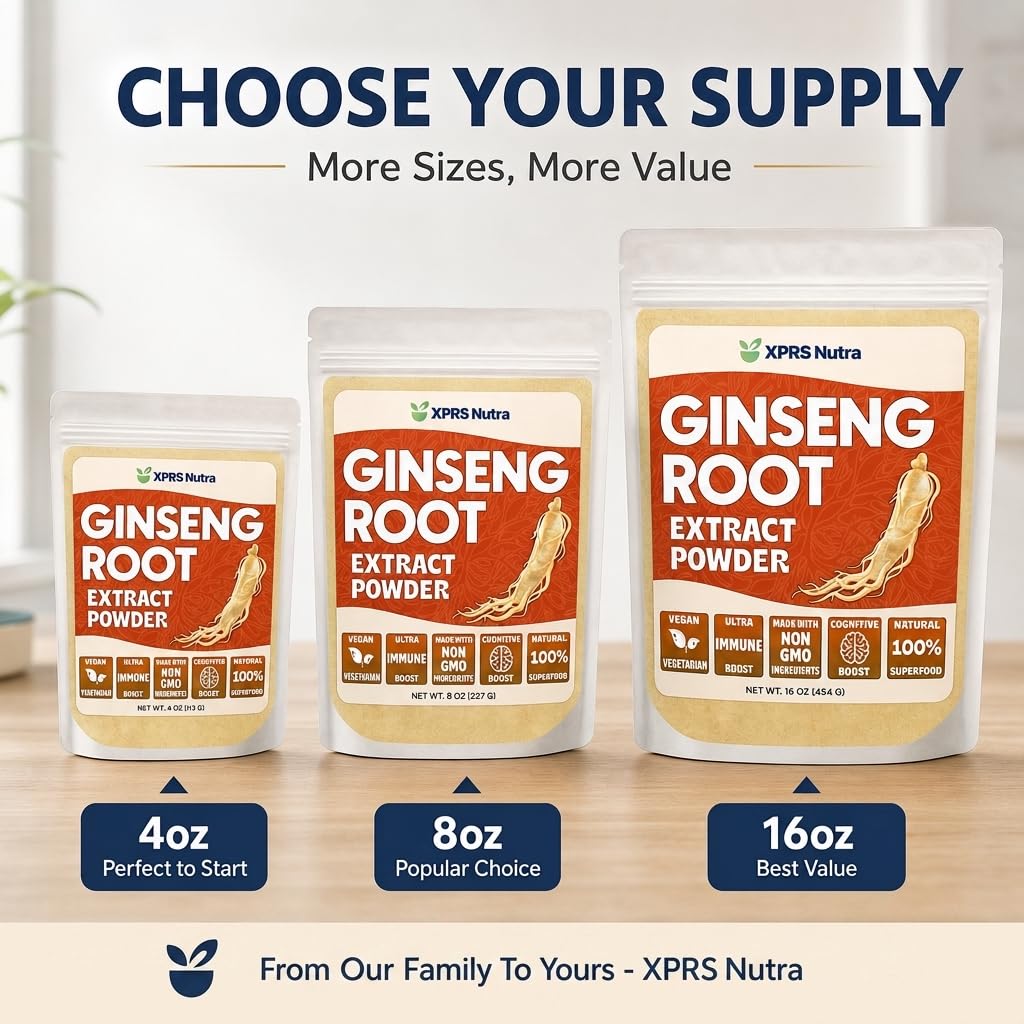 XPRS Nutra Ginseng Root Extract Powder - Ginseng Powder Supports Cognitive Function, Physical Performance, and Immune System - Vegan Friendly Panax Ginseng in Powder Form (4 Ounce) — Amazon image 5