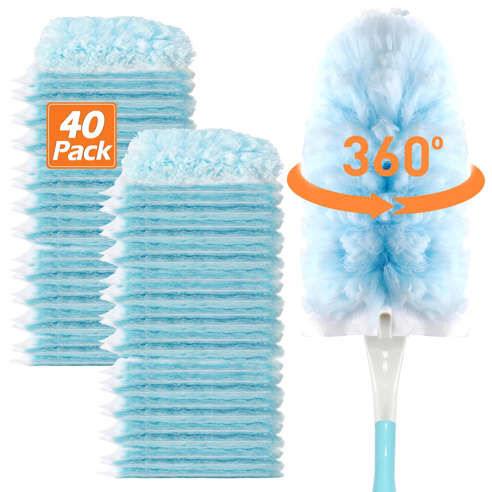 Heavy Duty Duster Refills for Swiffer Duster (40 Count) | 360° Unscented Disposable Multisurface Dusters with 1 Handle- for Home, Blinds, Fans &amp; Corners, Blue