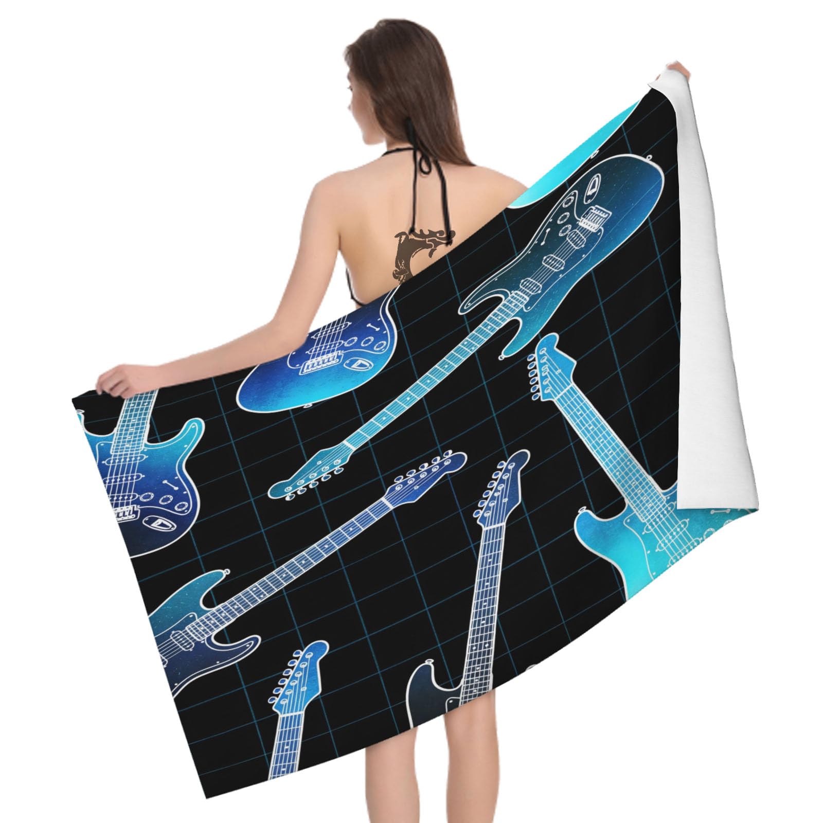 Leichong 3D Guitar Beach Towel Microfiber Soft Quick Dry for Adults, Chic Bath Towel Lightweight Soft Absorbent for Travel Swimming Pool Sports, 75 x 150 cm