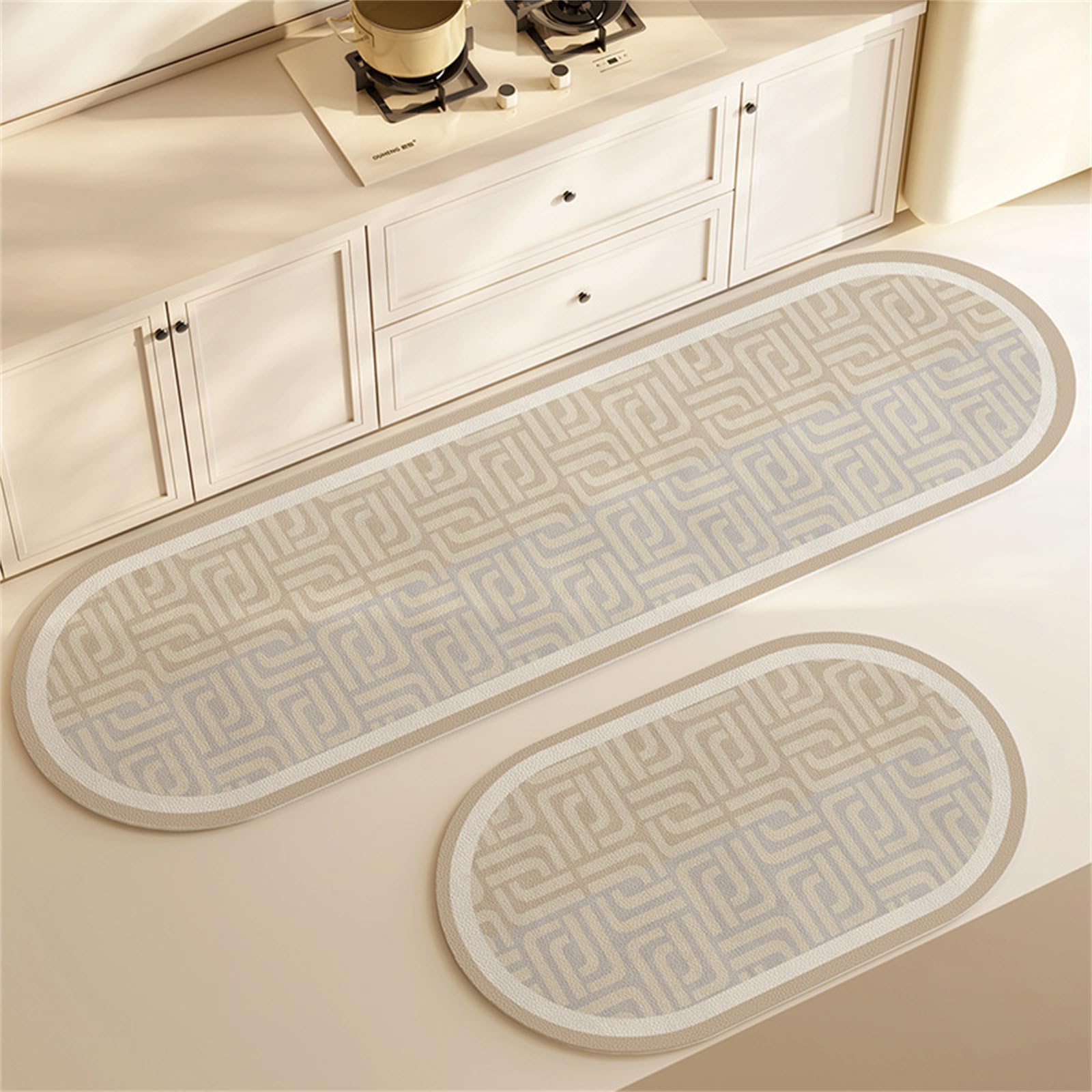 Highdi Oval Kitchen Rug, Water Absorbent Kitchen Mat, Non Slip Washable Anti-Fatigue Standing Mat, Quick Drying Diatom Mud Long Carpet for Entryway, Laundry Room, Hallway, Sink (Brown,60x90cm)