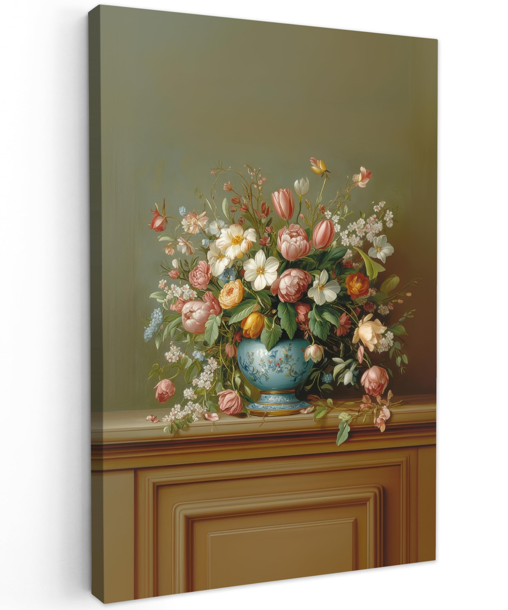 MuchoWow© Canvas Wall Art 24"x35" / 60x90 cm Decor Paintings Prints framed on Canvas Decorations Wallart Vase - Pastel - Colours - Flowers
