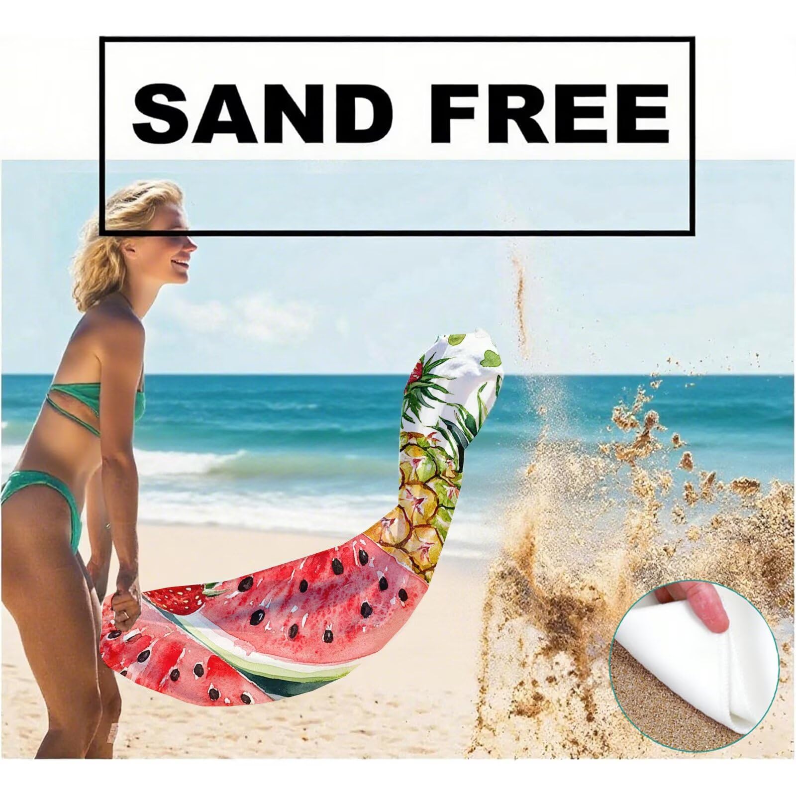 Serviette de Plage Microfibre Serviette Plage 80x180 2 Pack Séchage Rapide, Anti-Sable, Absorbante Fonction Drap de Plage XXL pour Bain, Sport, Voyages, Sauna, Piscine, Yoga, avec Sac Pastèque Q-804