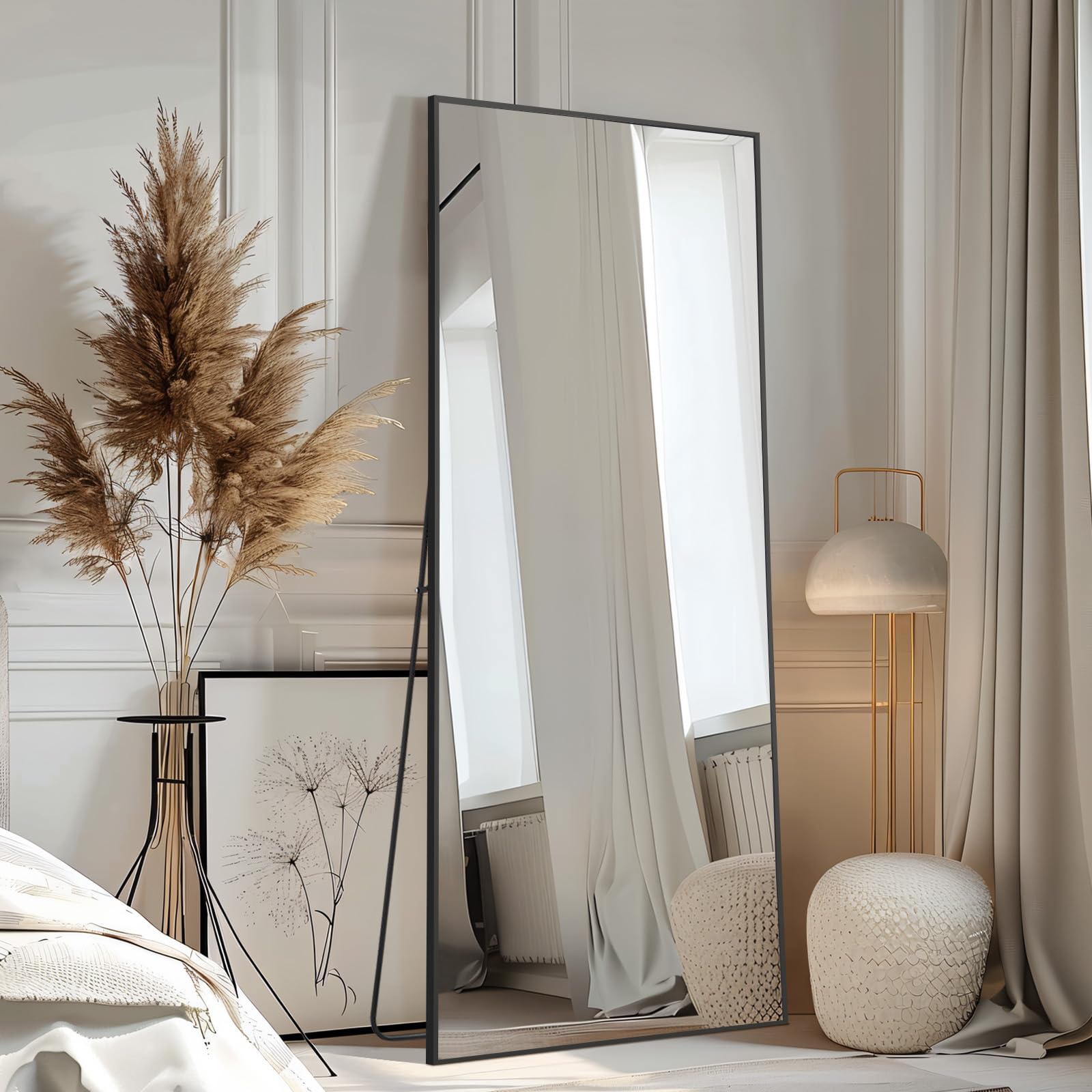 MELOMOIR 56"x18" Full Length Mirror, Floor Mirror Freestanding Hanging or Leaning, Full Body Mirror for Bedroom Living Room Entryway Gym, Aluminum Alloy Frame, Black