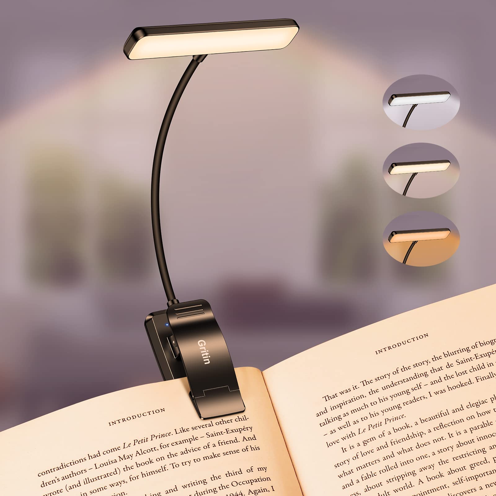 Gritin 19 LED Rechargeable Book Light for Reading in Bed with Memory Function- Eye Caring 3 Color Temperatures,Stepless Dimming Brightness,80 Hrs Runtime Lightweight Clip on Light for Book LoversGritin 19 LED Rechargeable Book Light for Reading in…