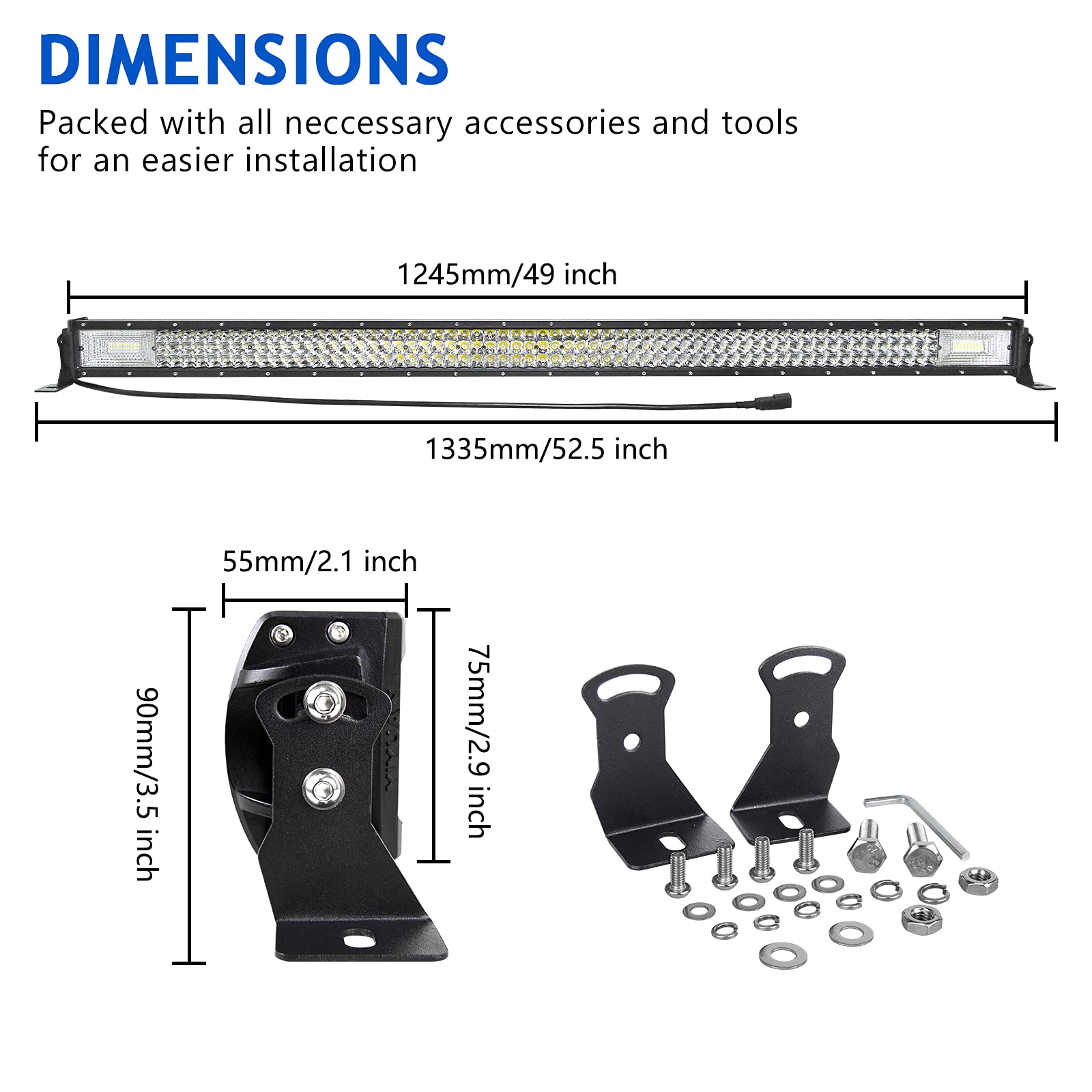 Willpower Barra Led 50 pulgadas 127cm 648W Barra de Luz LED con Arnés de Cableado 12V 24V IP67 Faro Led Trabajo IP67 Impermeable Focos Led 6000k para 4x4 Tractor Coche Camion Barco Offroad