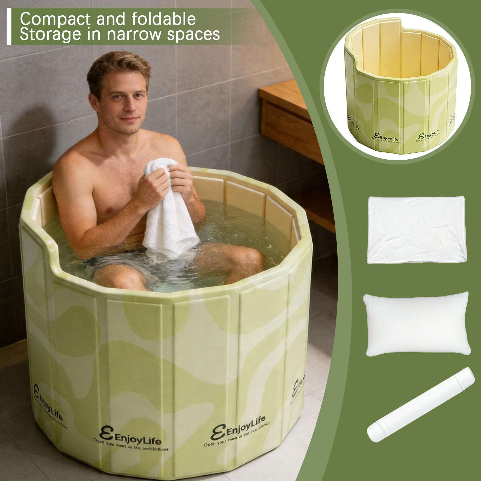 Baignoire Pliable Adulte, 80x70cm (BxH) Baignoire Portable avec Dossier en C Ergonomique Bassin d'Immersion pour Bain de Glace et Bain Chaud pour Douche Extérieur et Spa