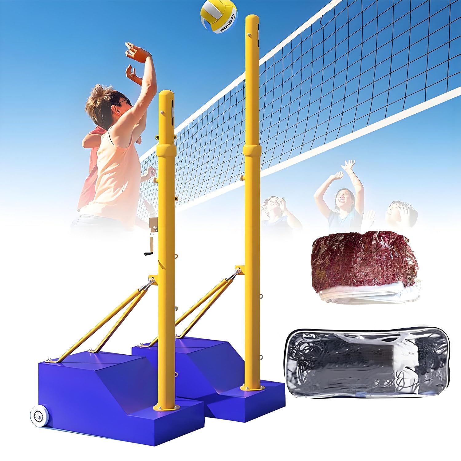 UORDBY Portable Volleyball & Badminton Poles Set, Adjustable Height 5ft-6.8ft with 2 Nets, Sand-Fillable Base,Volleyball Net Outdoor, for Backyard School Training