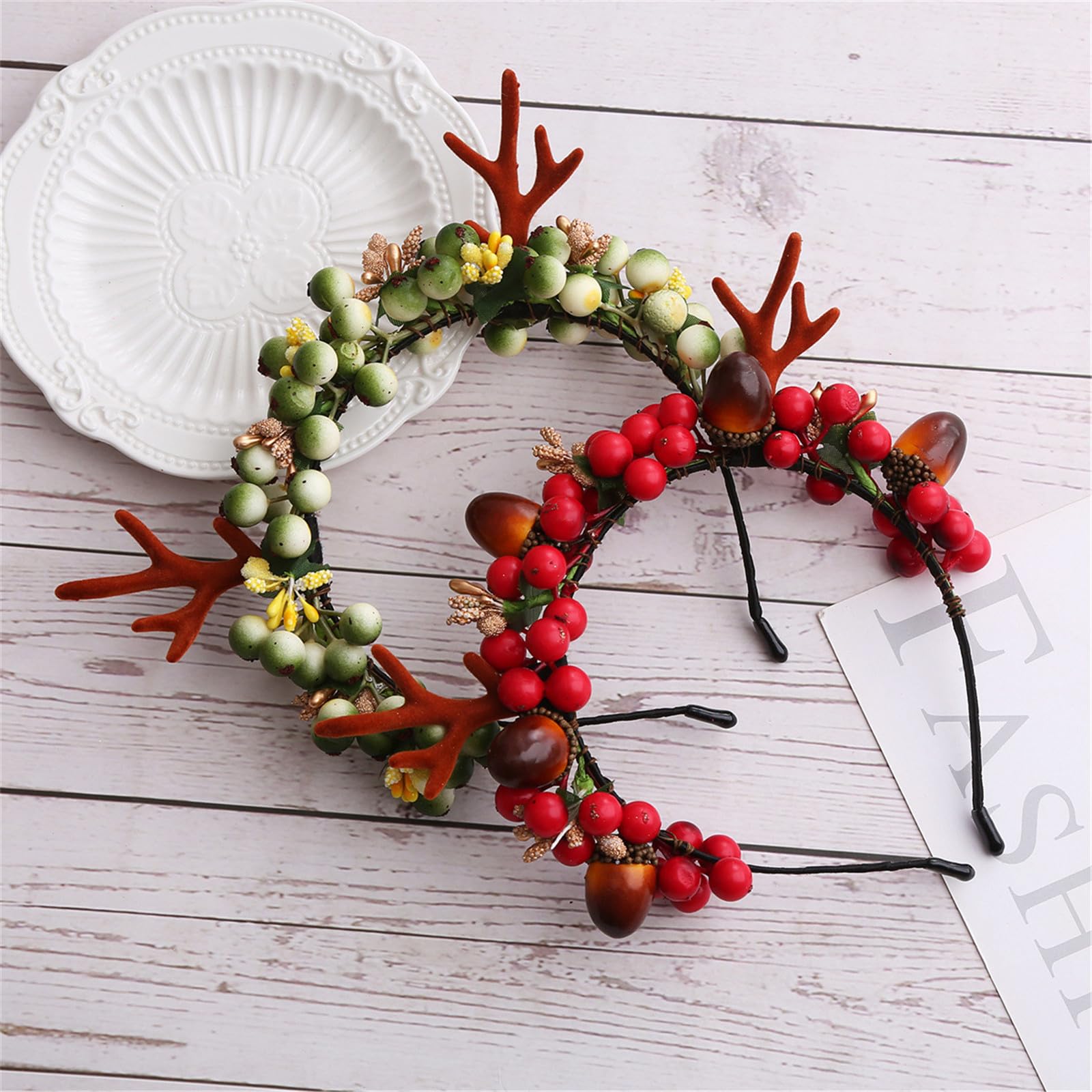 Cerchietto natalizio con corna di renna e forcine per capelli per ragazze, accessori per capelli con corna di renna, accessori per capelli con pigna, graziosi fermagli per capelli natalizi (forcina