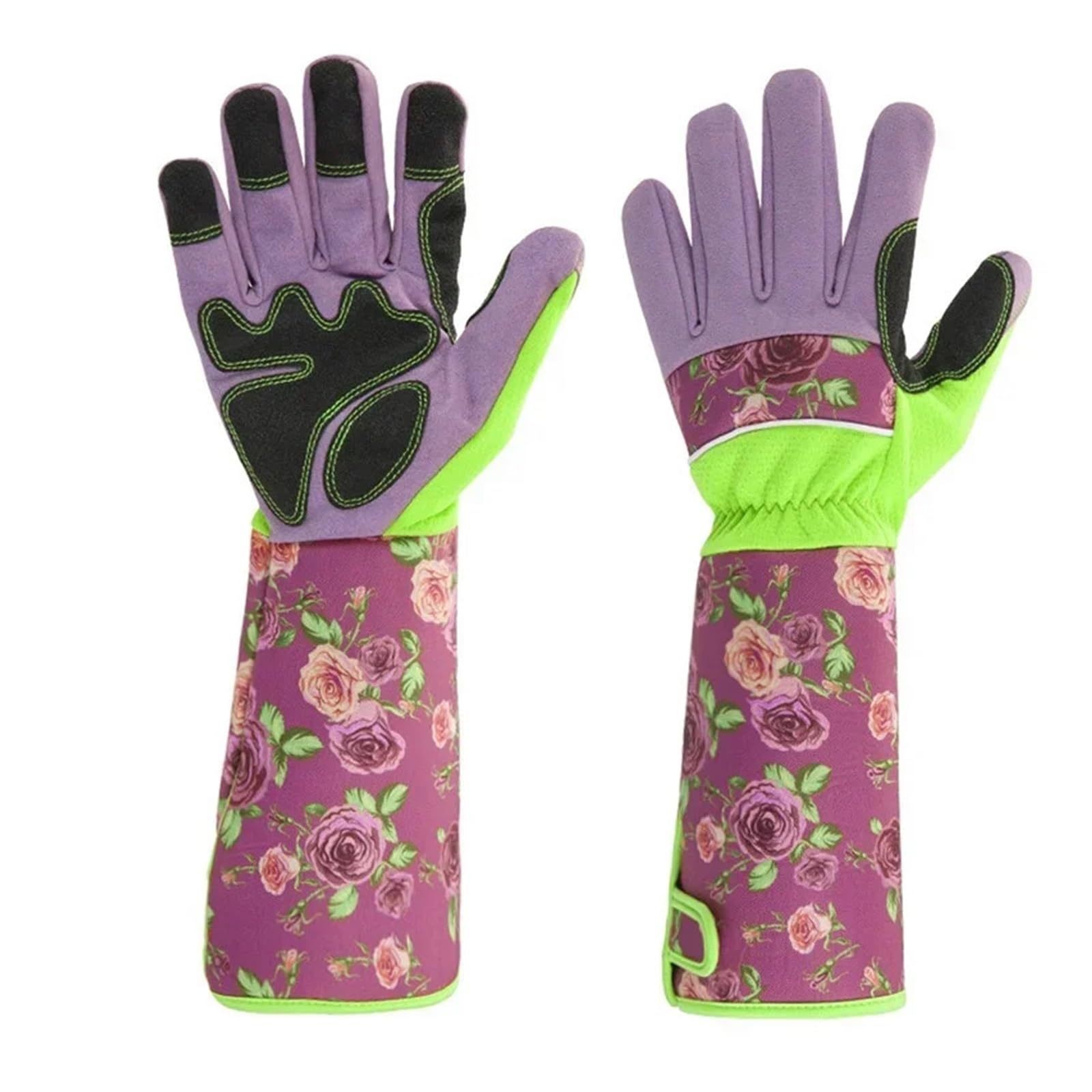 Guanti da giardinaggio lunghi in pelle sintetica con stampa floreale, unisex, multicolore(Pink Pattern)