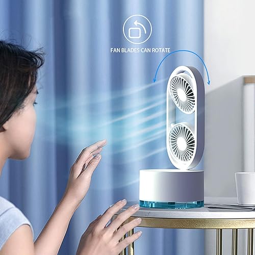 Miniatura 7 de Ventilador pequeño, ventilador de torre de escritorio, ventilador de mesa oscilante con ventilador de niebla, ventilador personal USB de 30 dB con
