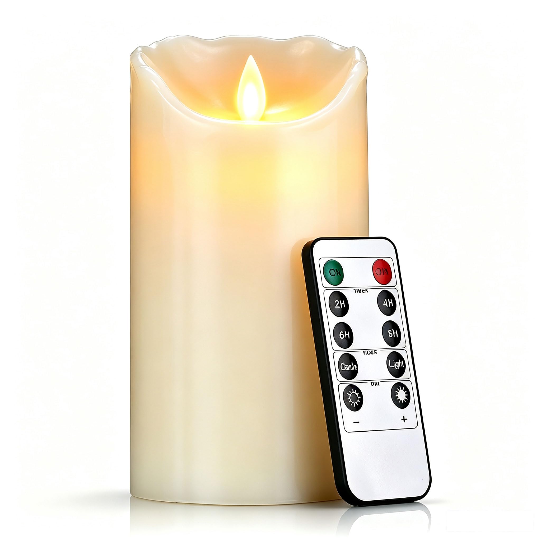 Vela LED de Cera de Parafina Natural 8x15cm, Llama Oscilante Ultra Realista, Vela Eléctrica Sin Humo con Mando a Distan…