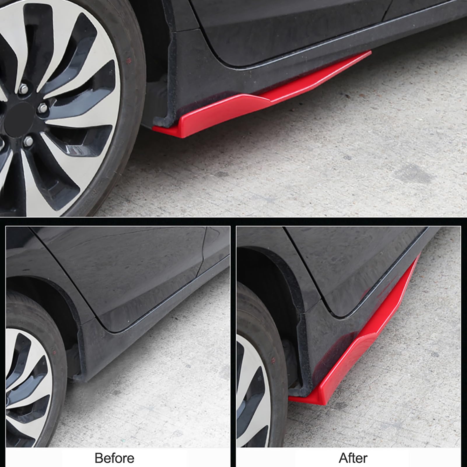 Par de faldas laterales universales de 74,5 cm para coche, estilo de fibra de carbono, kits de divisores laterales, estilo exterior automotriz negro brillante para Sedan Coupe (Roja)