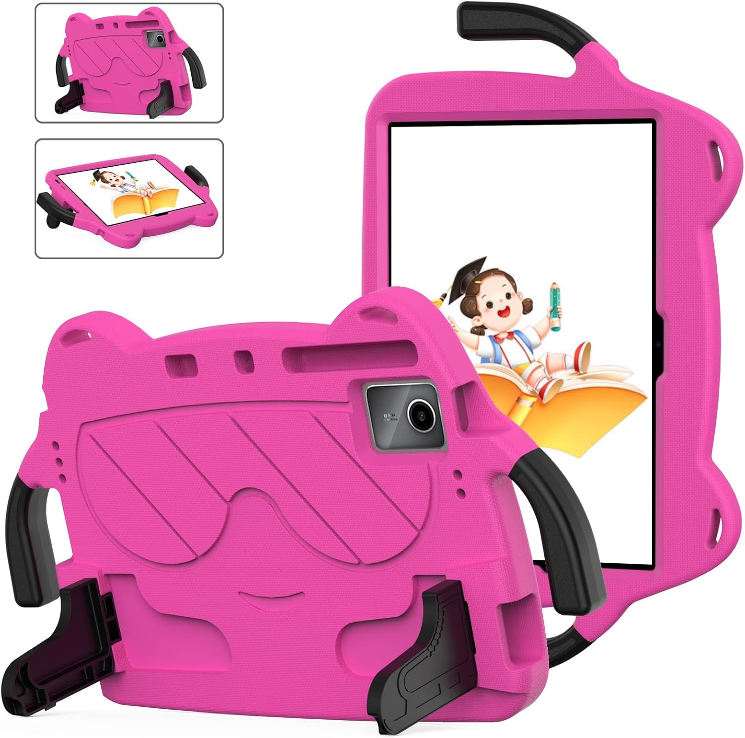 for Doogee T30 Pro 11" (2023) Cut Kids Case,Lightweight EVA+PC Kid Friendly Shockproof Stand Protective Case, with Handle + Shoulder Strap(Rose Red)