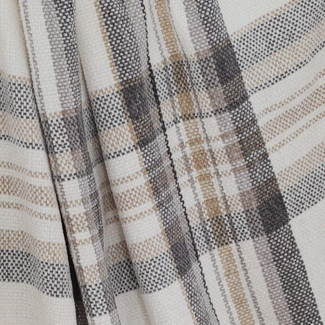 Taupe Grey and White Plaid Decor Tartan Blanket, Lightweight Soft Chenille Striped Knitted Rustic Farmhouse Throw with Tassels for Couch Sofa Chair Bed Office Home, 50" x 60" - Image 5