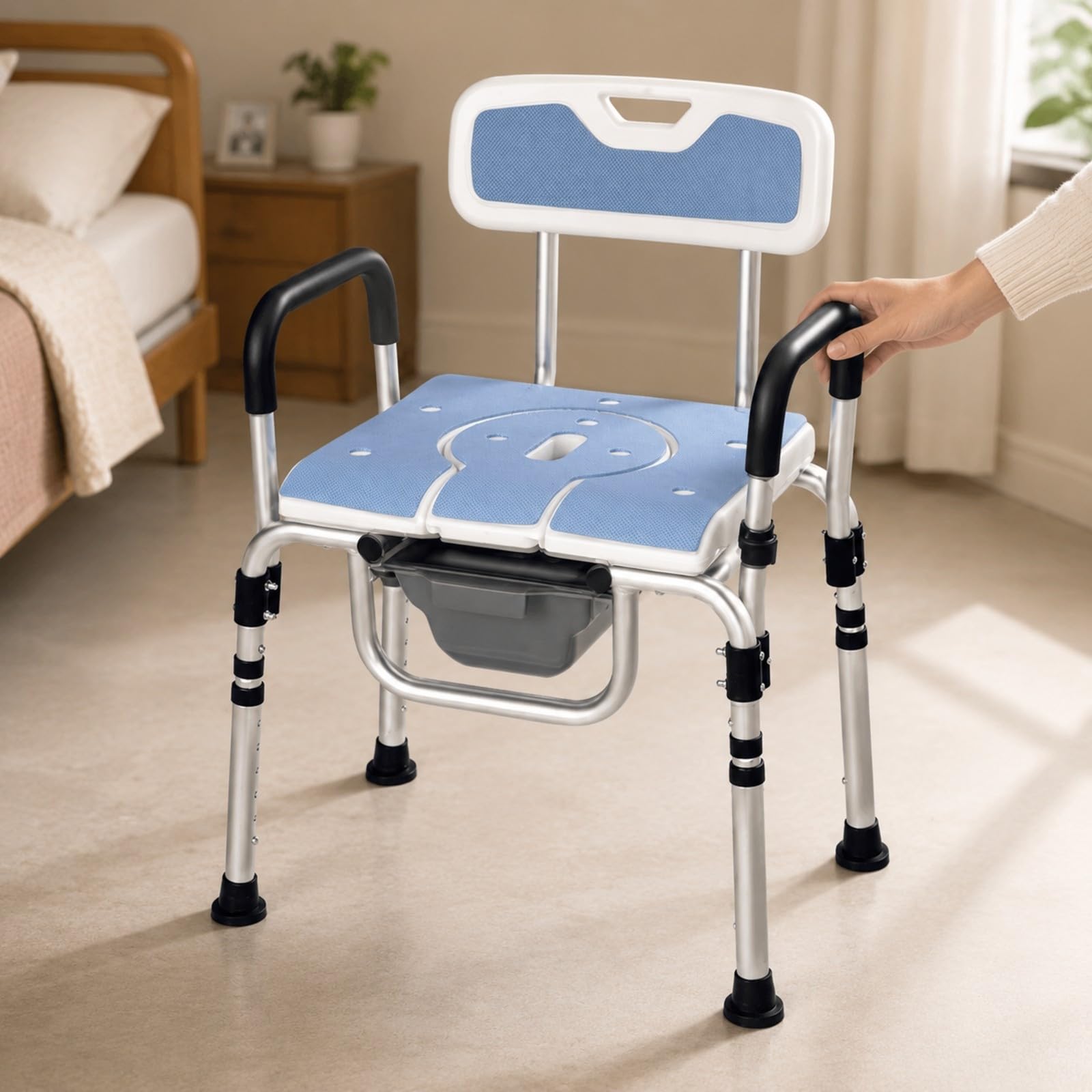 kowaku Asiento Inodoro Resistente Silla Ducha con Respaldo y Reposabrazos Práctico para Adultos Mayores, Jf530c
