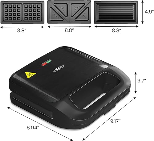Miniatura 7 de Sunvivi Juego de gofres 3 en 1, parrilla y sándwichero, sandwichero, prensa panini, con placas antiadherentes extraíbles e luces indicadoras,