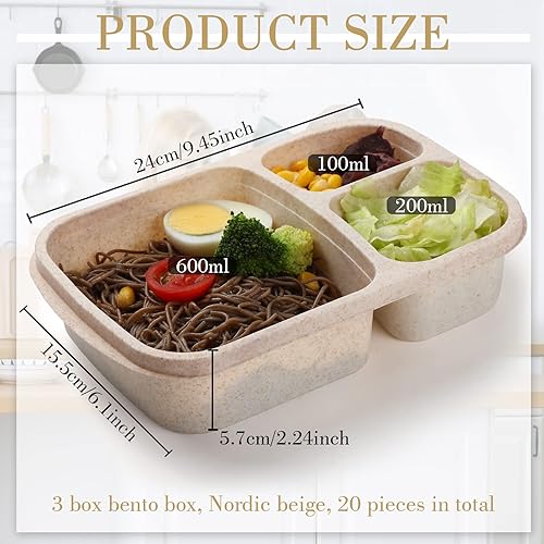 Miniatura 3 de Lonchera Bento de 20 piezas para niños, contenedores de 3 compartimentos, recipientes de preparación de comidas para niños, contenedores