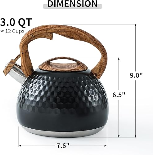 Miniatura 7 de LONFFERY Hervidor de té, hervidor de té silbante de 3.2 cuartos de galón, hervidor de té para estufa, tetera de acero inoxidable de grado