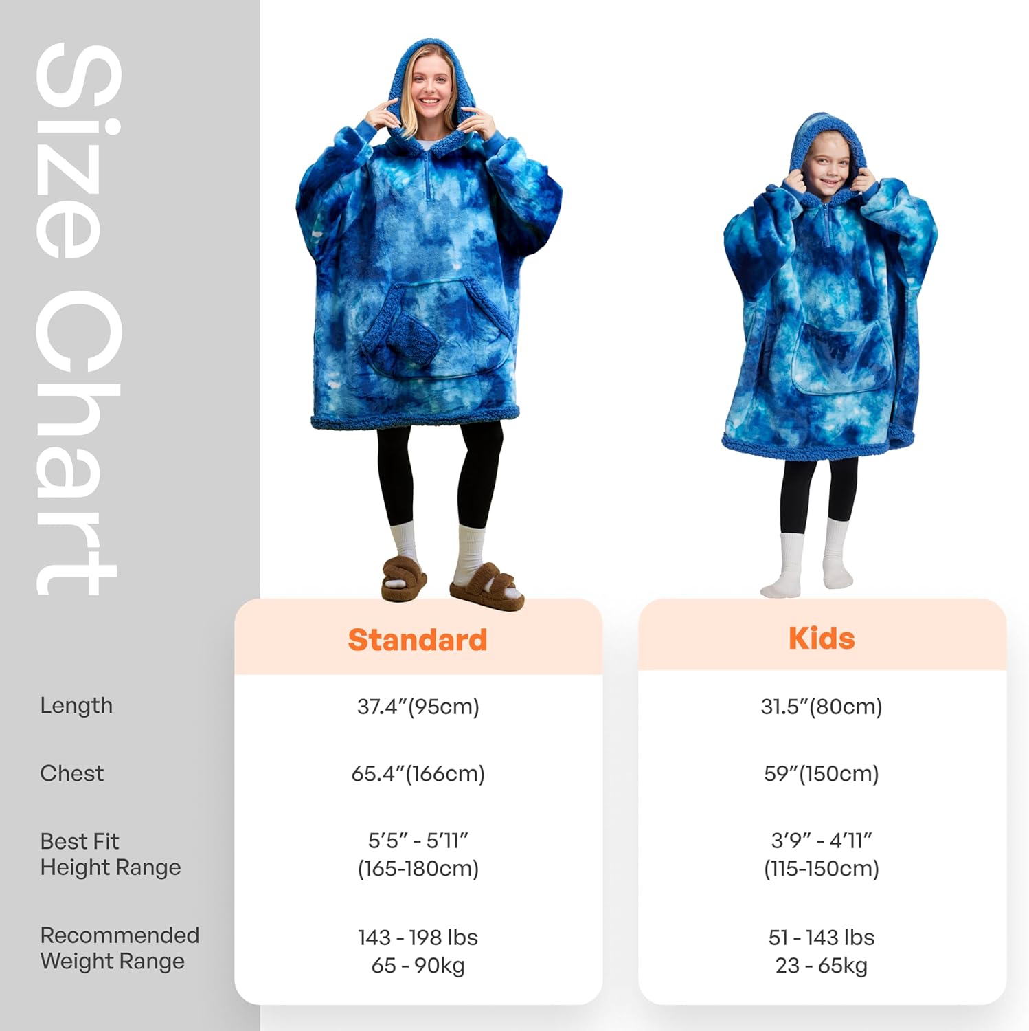 Giggling Getup Wearable Blanket Hoodie for Girls and Boys Warm Cozy Sherpa Fleece Hooded Blanket Sweatshirt Oversized Hoodie with Giant Pocket & Sleeves for Kids Dark Blue Tie Dye - Image 4