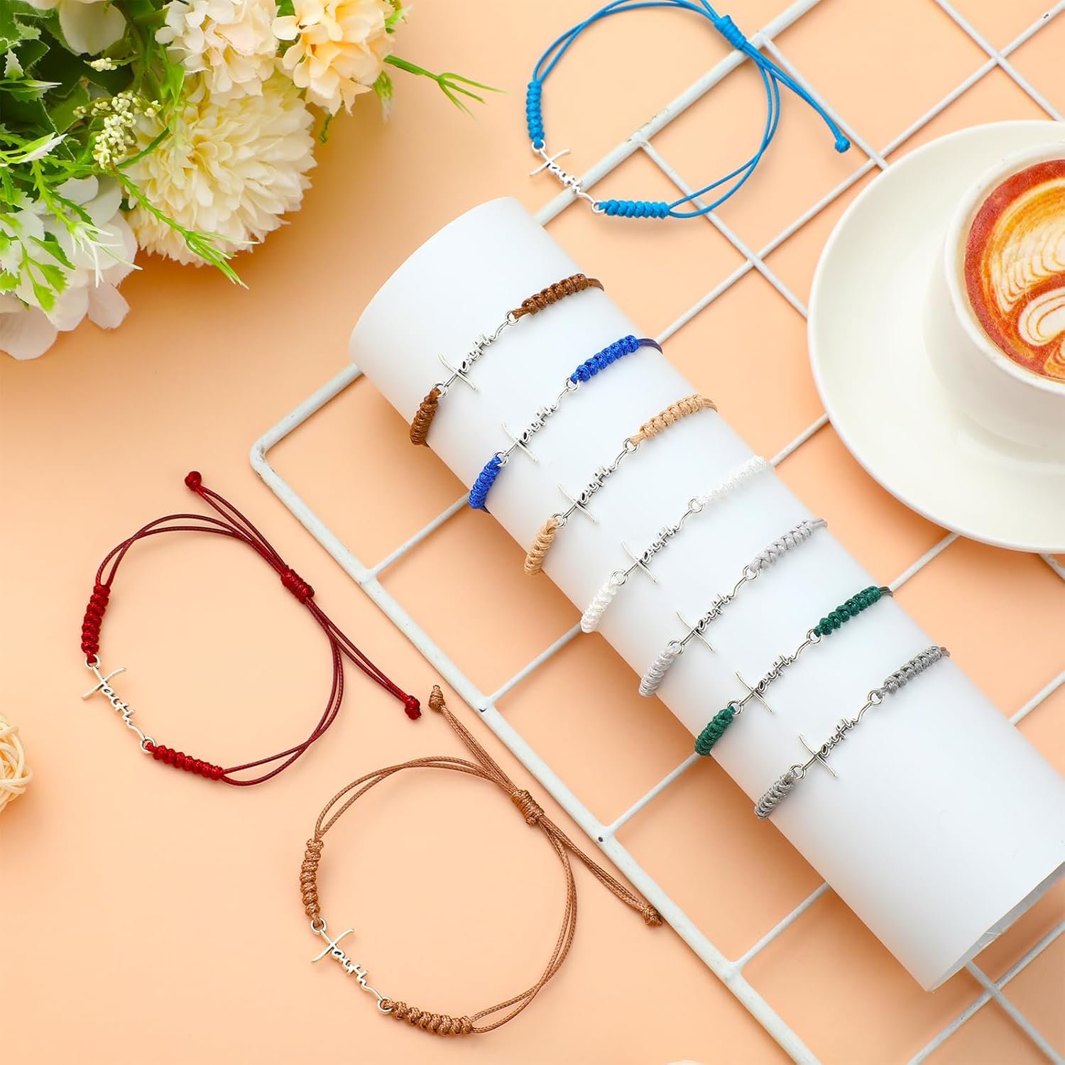 Rtteri 20 Pcs Faith Cross Bracelets Inspirational Birthday Jewelry Gifts Bulk Stainless Steel Hope Charm Adjustable Faith Bracelet Religious Gifts for Women Christian - Image 3