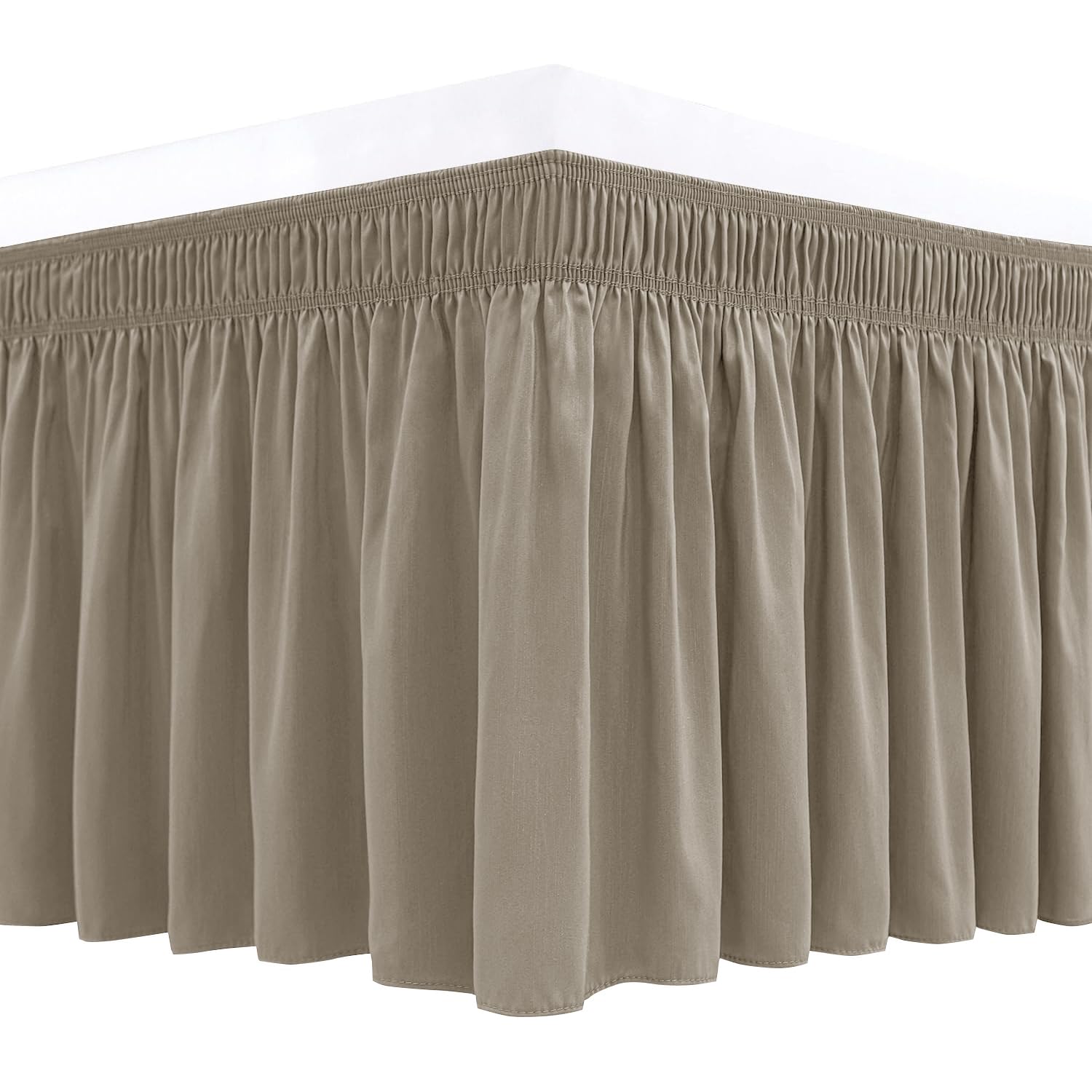Biscaynebay Wrap Around Bed Skirts for King & Cal King Beds 18" Drop, Taupe Adjustable Elastic Dust Ruffles Easy Fit Wrinkle Resistant Silky Luxurious Fabric Machine Washable — image 1