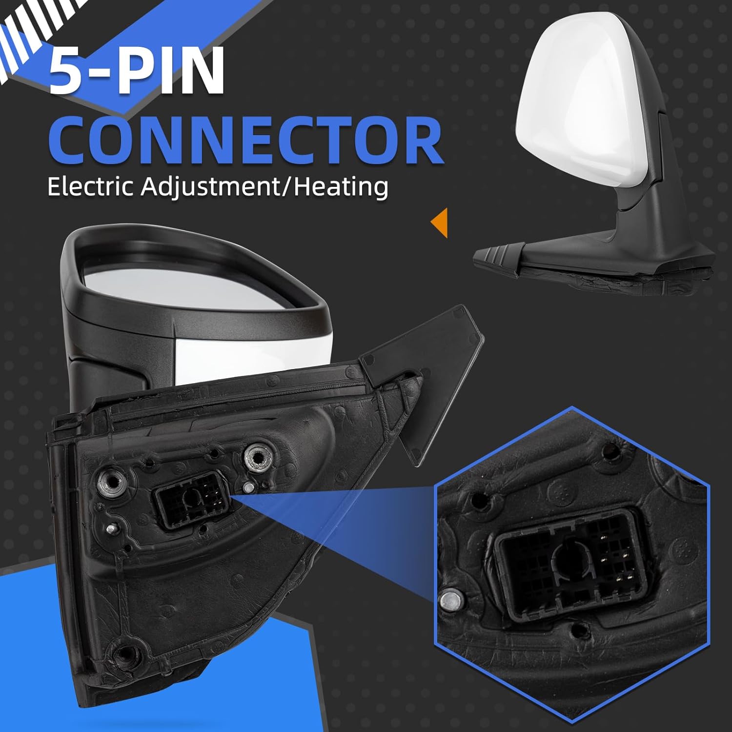 Left Driver Side Rear View Mirror Replacement for Buick Encore GX 2020 2021 2022 2023 2024 - Rearview Mirrors Assembly with 5Pins, Electric Adjustment, Heating, Pearl White