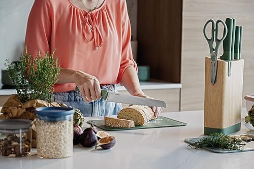 Miniatura 4 de BergHOFF Forest - Juego de 6 bloques de cuchillos, hoja afilada de acero inoxidable, mango suave al tacto, bloque de madera, ranuras anchas,