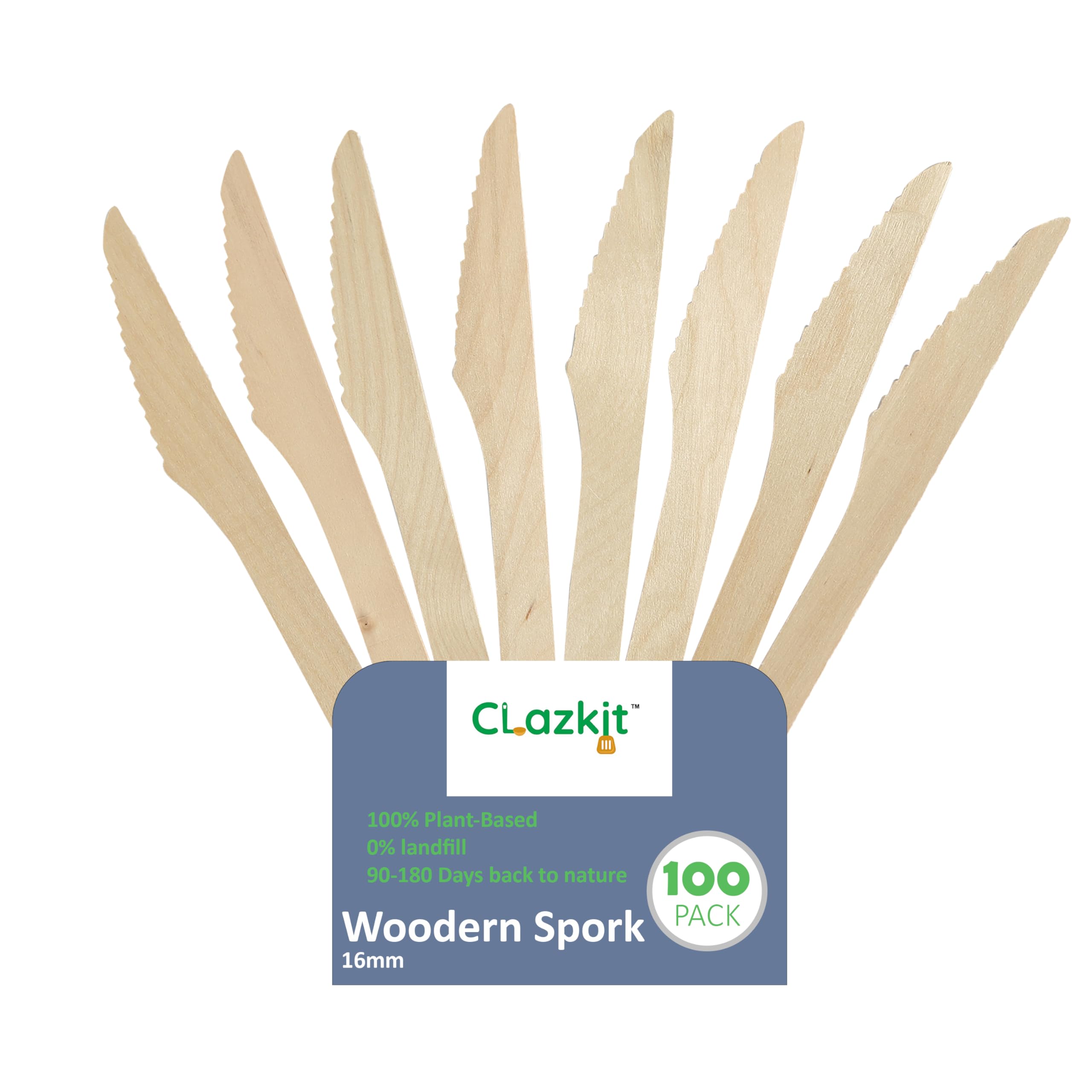 Clazkit Biodegradable Wooden Spork 16cm | Disposable Areca Leaf Spork for Food | Compostable, Leak Proof, Ecofriendly, Safe & Hygienic | Dinnerware for Party, Events |Pack of 100