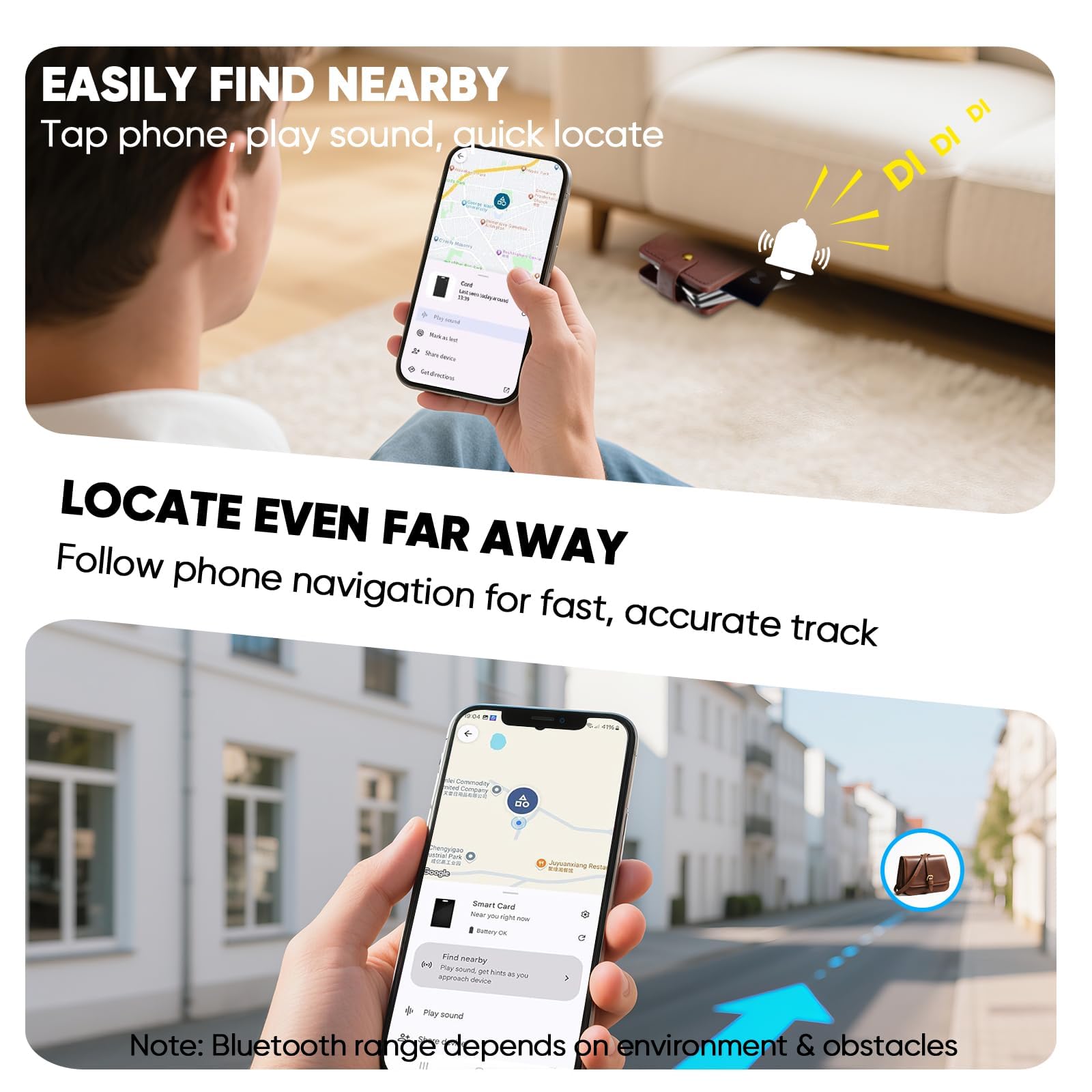 Geldbörsen-Tracker-Karte für Android,Wiederaufladbarer Wallet Tracker kompatibel mit Google Find My (Nur Android), IP68 Wasserdicht, Bluetooth Smart Tag für Schlüssel,Geldbörse,Ausweis