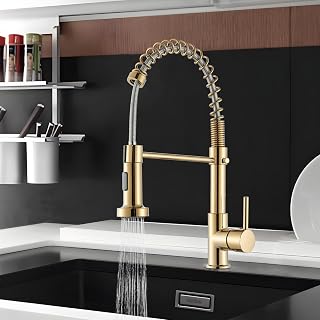 Grifo de Cocina Dorado 360° Grifo para Cocina con 2 Modos de Pulverización Alcachofa Extensible Mezclador de Cocina Monomando para Fregadero