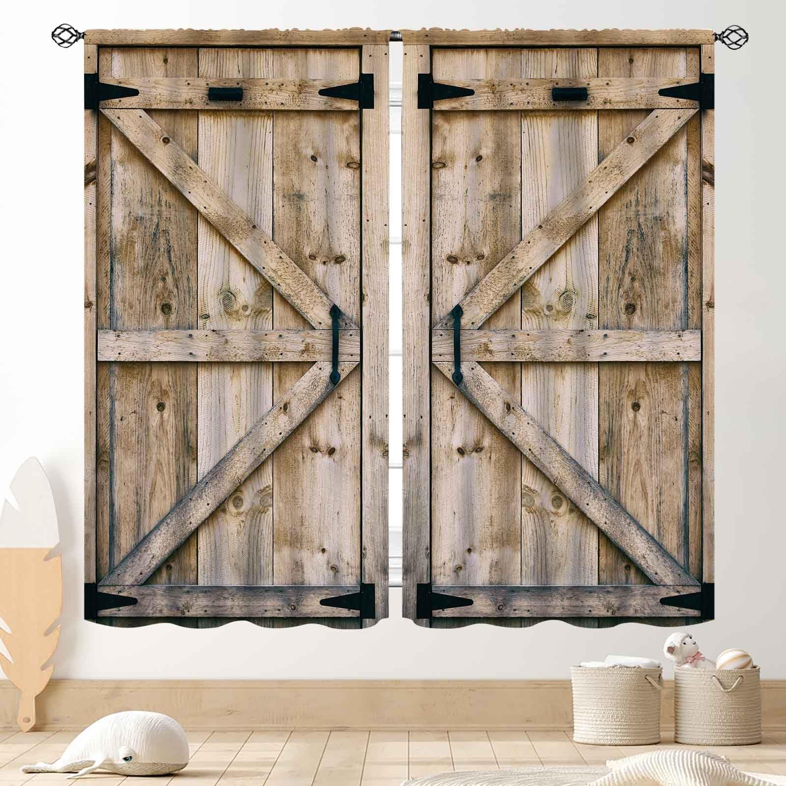 TKUYO Barn Door Curtains, Farmhouse Rustic Wooden Barnwood Garage Gate Cottage Country Western Style Window Treatments Drapes for Bedroom Living Room