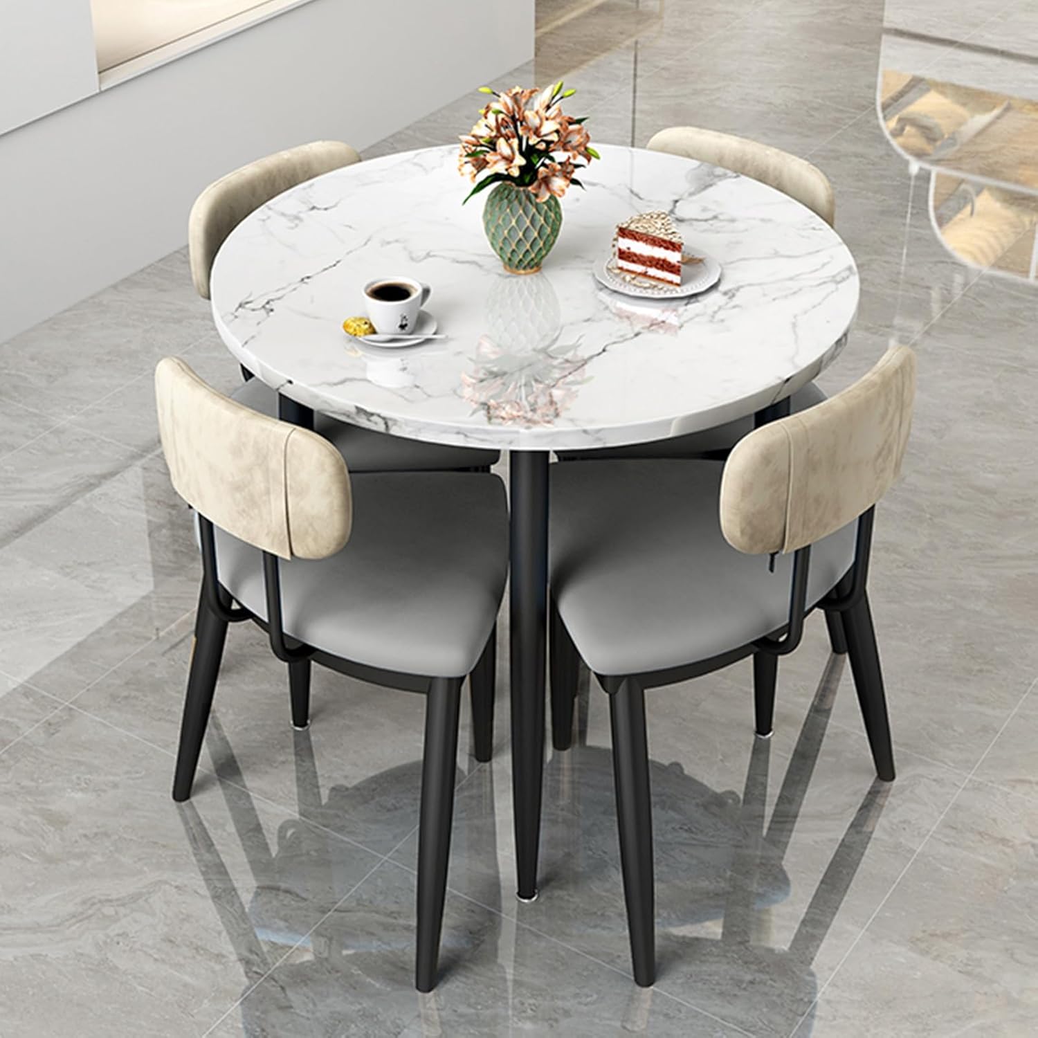 Office Reception Room Club Table and Chair Set, Coffee Table Conference Room Table, for Home, Living Room, Leisure Negotiation Table and Chair, 1 Table and 4 Chair (Orange One Size)
