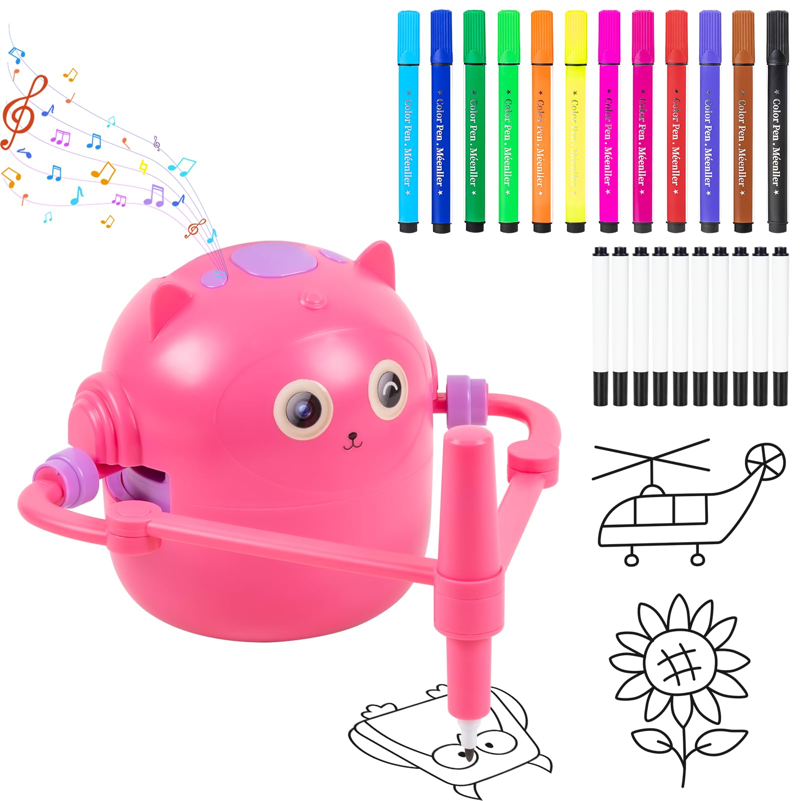 Drawing Robot for Kids, Interactive Educational Drawing Robot, Magic Painting Robot Toy with 100 Word Cards & 16 Color Pens for Girls and Boys Age 3+ (Pink)